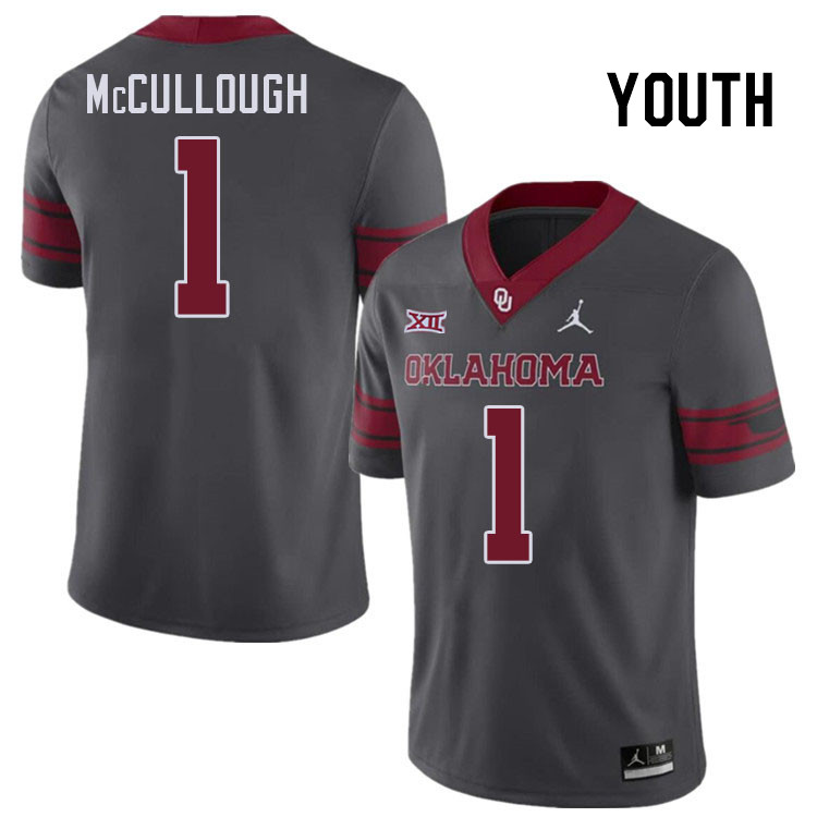 Youth #1 Dasan McCullough Oklahoma Sooners College Football Jerseys Stitched-Charcoal - Click Image to Close